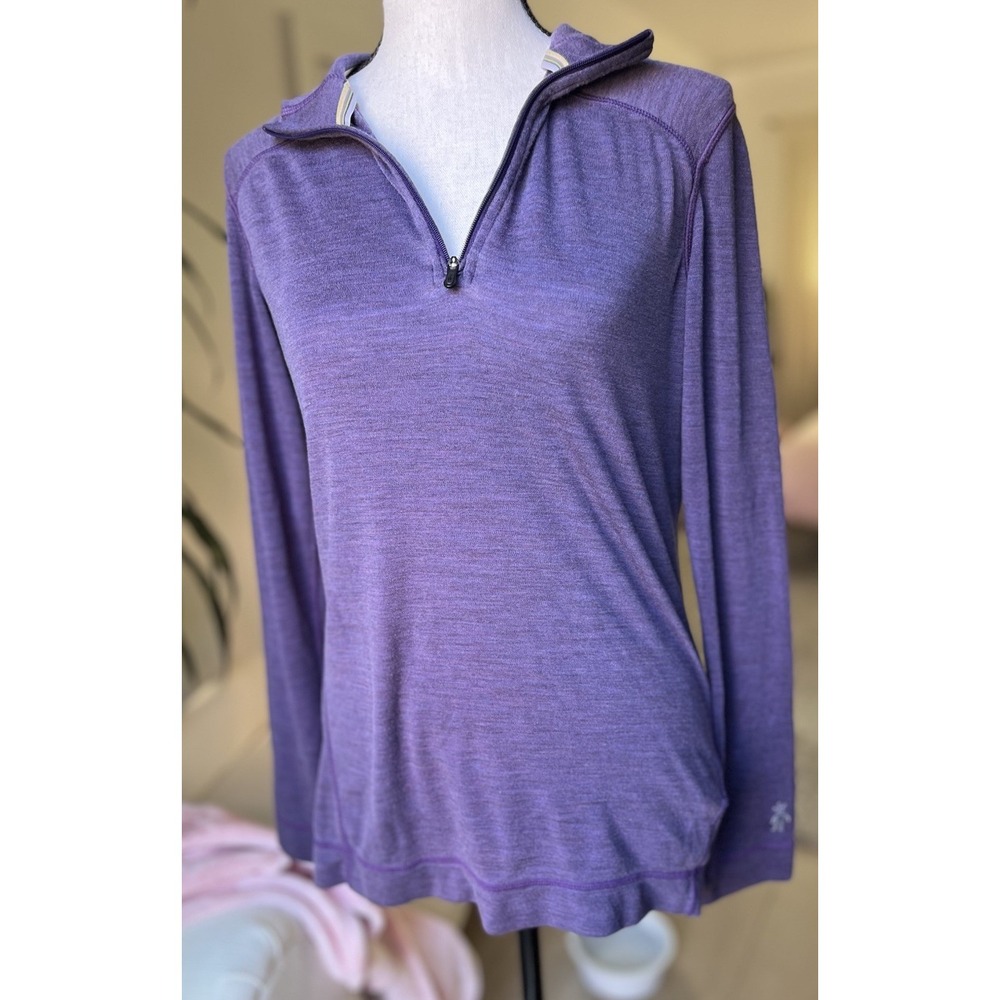 Smartwool Womens Top Medium Merino Wool 1/4 Zip Longsleeve Base Layer  Purple